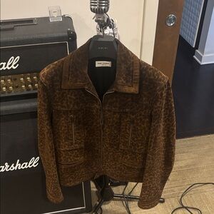 Saint Laurent mens suede Leopard Trucker Jacket.